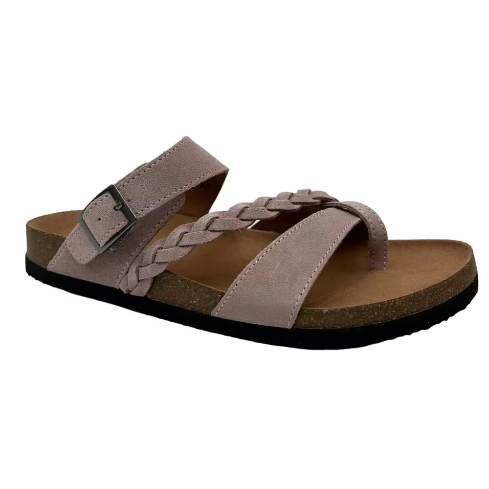 White Mountain Womens Leather Slide Sandals Size 9 Light Lavender Toe Loop Style